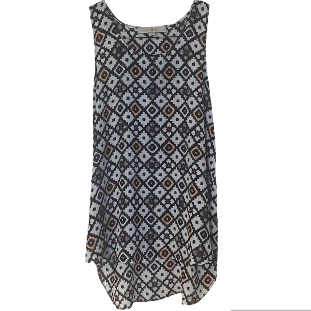 Ann Taylor Loft High Low Tank Black & White Aztec SP